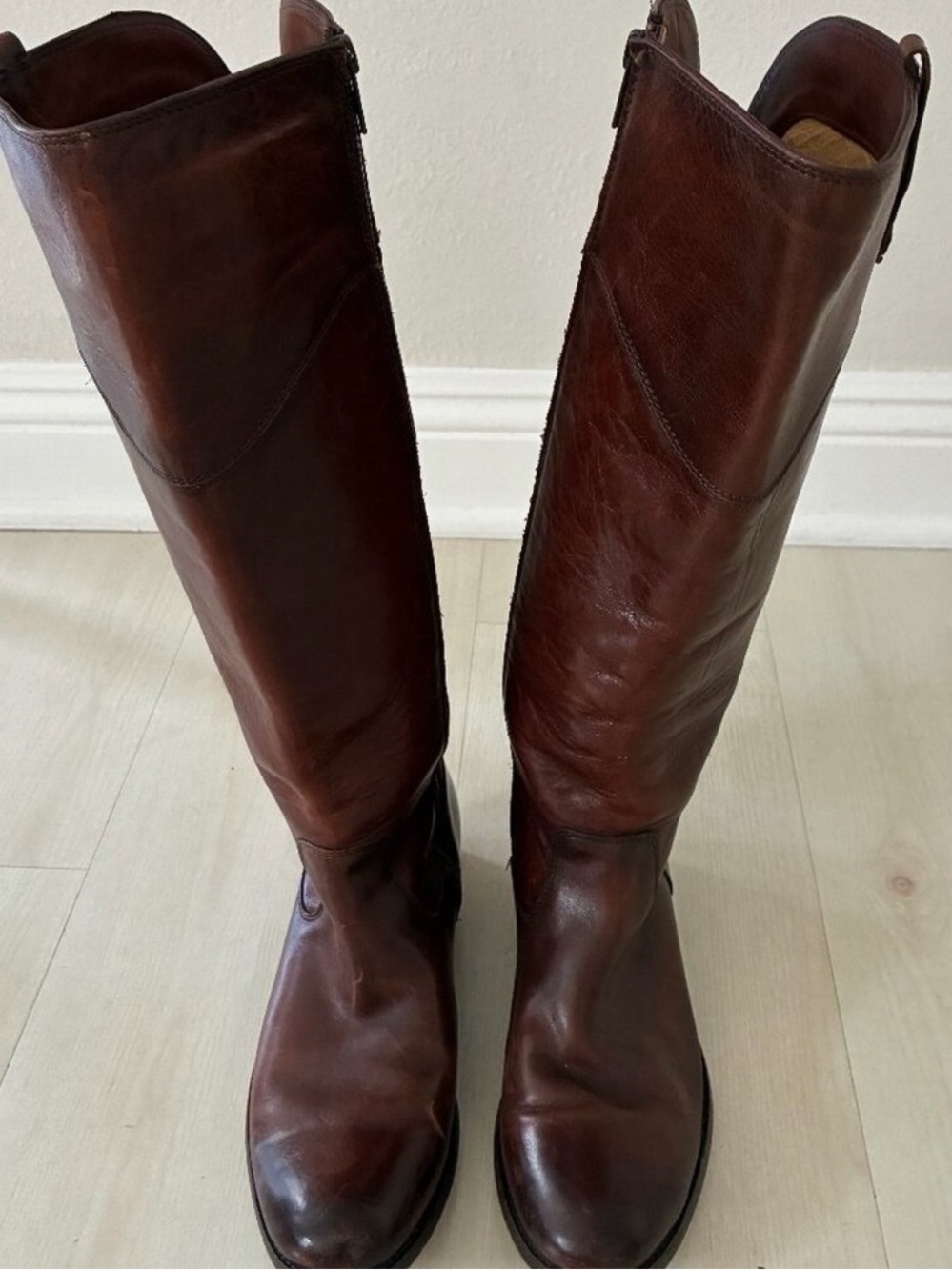 Frye Women's Melissa Inside Zip Extended Calf Brown Leather Boots Size 9.5 B